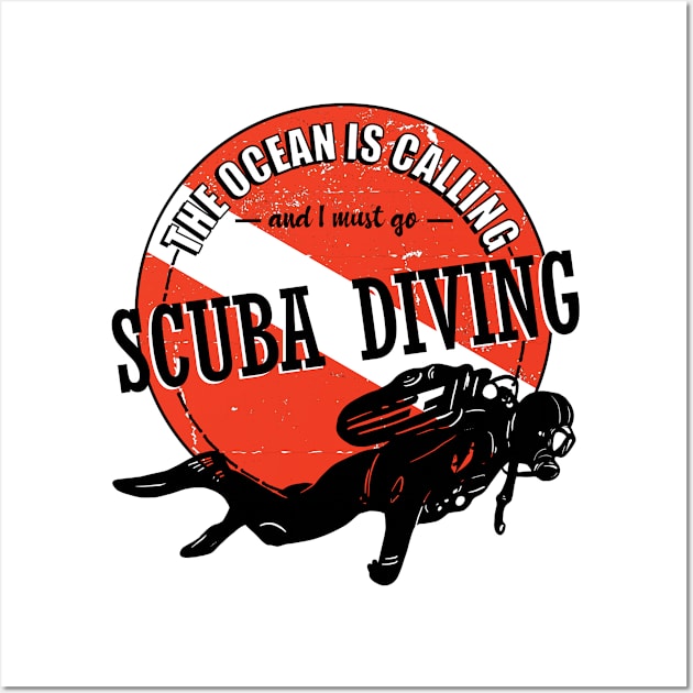 The Ocean is Calling Scuba Diver Scuba Flag Wall Art by Anassein.os